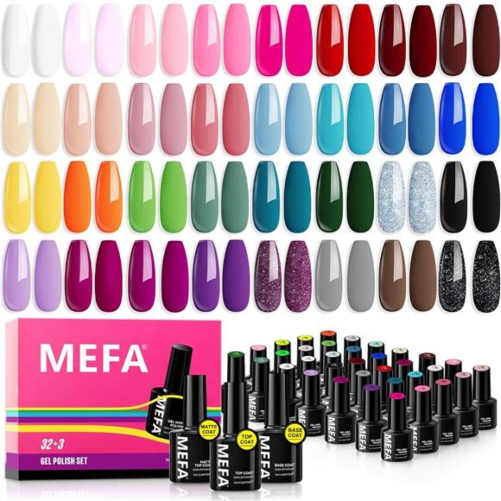 35 Pcs Gel Nail Polish Set, 32 Colors Spring Collection Gel Nail Polish Pink